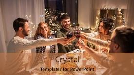  Presentation with christmas dinner - PPT theme having holidays-celebration-and-people-concept background and a coral colored foreground