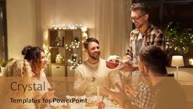  Presentation with christmas dinner - Presentation design with holidays-celebration-and-people-concept background and a gold colored foreground