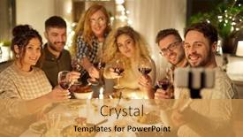  Presentation with dinner party - Beautiful slide deck featuring holidays-celebration-and-people-concept backdrop and a yellow colored foreground