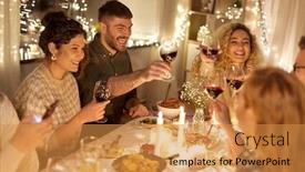  Presentation with dinner party - PPT theme with holidays-celebration-and-people-concept background and a gold colored foreground