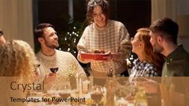  Presentation with christmas dinner - Slide set enhanced with holidays-celebration-and-people-concept background and a gold colored foreground