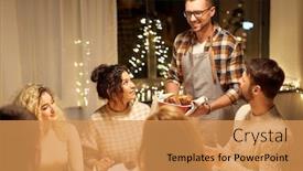  Presentation with christmas dinner - Beautiful slide deck featuring holidays-celebration-and-people-concept backdrop and a yellow colored foreground