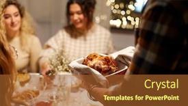  Presentation with christmas dinner - Colorful slide set enhanced with holidays-celebration-and-people-concept backdrop and a tawny brown colored foreground