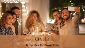  Presentation with dinner party - PPT theme enhanced with holidays-celebration-and-people-concept background and a coral colored foreground
