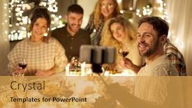  Presentation with dinner party - Presentation design consisting of holidays-celebration-and-people-concept background and a yellow colored foreground