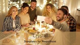  Presentation with dinner party - Colorful theme enhanced with holidays-celebration-and-people-concept backdrop and a yellow colored foreground