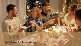  Presentation with dinner party - Beautiful slides featuring holidays-celebration-and-people-concept backdrop and a coral colored foreground