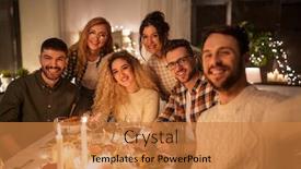  Presentation with dinner party - Beautiful PPT theme featuring holidays-celebration-and-people-concept backdrop and a gold colored foreground