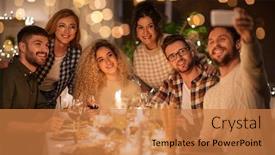  Presentation with christmas dinner - Beautiful slides featuring holidays-celebration-and-people-concept backdrop and a coral colored foreground