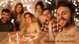 Presentation with dinner party - Colorful PPT layouts enhanced with holidays-celebration-and-people-concept backdrop and a gold colored foreground