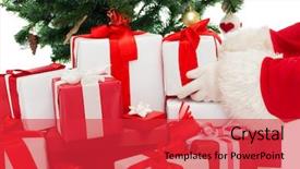  Presentation with christmas holidays - PPT theme with holidays celebration and people concept - close up of santa claus putting present under christmas tree background and a red colored foreground