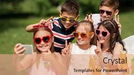  Presentation with kids garden - Slide set featuring holidays childhood and technology concept background and a coral colored foreground