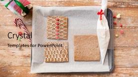  Presentation with christmas baking - Amazing theme having holidays christmas baking and sweets concept - closeup of gingerbread house details on pan backdrop and a coral colored foreground