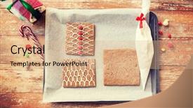  Presentation with christmas baking - Beautiful PPT theme featuring holidays christmas baking and sweets concept - closeup of gingerbread house details on pan backdrop and a coral colored foreground