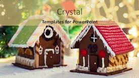  Presentation with christmas baking - PPT layouts enhanced with holidays christmas baking and sweets concept - closeup of beautiful gingerbread house on table background and a yellow colored foreground