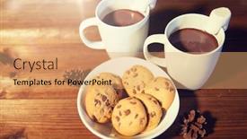 Presentation with food cocoa - Slide set having holidays christmas winter food and drinks concept - close up of cups with hot chocolate or cocoa drinks and marshmallow with oat cookies on wooden table background and a coral colored foreground