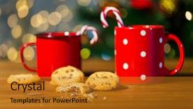  Presentation with christmas candy - Amazing slide deck having holidays christmas winter food and drinks concept - close up of candy canes and cups on wooden table over lights backdrop and a gold colored foreground