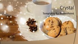  Presentation with food cocoa - PPT theme enhanced with holidays christmas winter food and drinks concept - close up of cups with hot chocolate or cocoa drinks and oat cookies on white fur rug background and a soft green colored foreground
