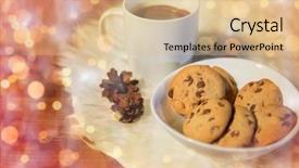  Presentation with food cocoa - PPT theme with holidays christmas winter food and drinks concept - close up of cups with hot chocolate or cocoa drinks and oat cookies on white fur rug over lights background and a lemonade colored foreground