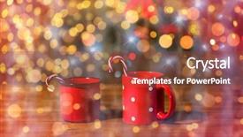  Presentation with christmas candy - Slides with holidays christmas winter food and drinks concept - close up of candy canes in cups on wooden table over lights background and a tawny brown colored foreground