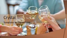  Presentation with celebration - Amazing PPT theme having holidays concept - hands clinking wine backdrop and a coral colored foreground