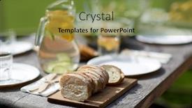  Presentation with summer party - Audience pleasing PPT layouts consisting of holidays eating mealtime and food concept - table with dinner at summer garden party backdrop and a gold colored foreground
