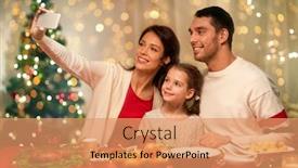  Presentation with christmas dinner - Colorful PPT layouts enhanced with holidays family and celebration concept - happy mother father and little daughter having christmas dinner and taking selfie picture by smartphone at home backdrop and a coral colored foreground