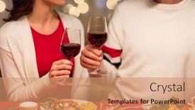  Presentation with christmas dinner - Audience pleasing PPT theme consisting of holidays family and celebration concept - close up of happy couple having christmas dinner at home and drinking red wine backdrop and a coral colored foreground