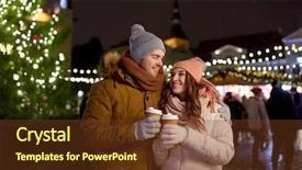  Presentation with young happy couple - Presentation theme having holidays hot drinks and people background and a tawny brown colored foreground