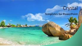  Presentation with paradise island - Presentation design featuring holidays in paradise of seychelles background and a teal colored foreground