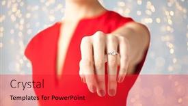  Presentation with engagement - Slide deck enhanced with holidays jewelry and people concept - close up of woman showing engagement ring on her hand over lights background background and a red colored foreground