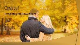  Presentation with dating - Presentation design consisting of holidays love travel tourism relationship and dating concept - romantic couple kissing in the autumn park background and a gold colored foreground