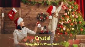  Presentation with merry christmas - Cool new PPT theme with holidays mom and daughter decorate backdrop and a tawny brown colored foreground
