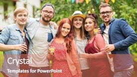  Presentation with summer celebration - Beautiful slides featuring holidays people reunion and celebration backdrop and a coral colored foreground