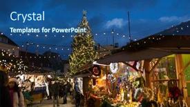  Presentation with christmas sale - Slides having holidays sale and retail concept - christmas market at old town hall square in tallinn background and a ocean colored foreground