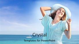  Presentation with sea - Amazing slides having holidays summer - young happy woman on sea backdrop and a light blue colored foreground