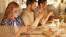  Presentation with dinner party - Amazing PPT theme having holidays-technology-and-people-concept backdrop and a gold colored foreground
