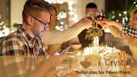  Presentation with dinner party - Colorful theme enhanced with holidays-technology-and-people-concept backdrop and a yellow colored foreground