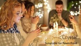  Presentation with dinner party - PPT theme with holidays-technology-and-people-concept background and a yellow colored foreground