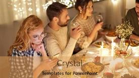  Presentation with christmas dinner - Cool new presentation theme with holidays-technology-and-people-concept backdrop and a yellow colored foreground