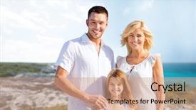  Presentation with family tourism - Colorful presentation theme enhanced with holidays travel tourism and people backdrop and a coral colored foreground