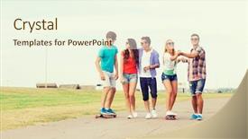  Presentation with holidays - PPT layouts having holidays vacation love and friendship concept - group of smiling teenagers walking and riding on skateboards outdoors background and a cream colored foreground