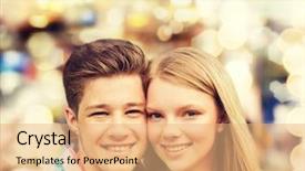  Presentation with teenage love - Amazing PPT theme having holidays vacation love and people backdrop and a coral colored foreground