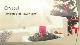  Presentation with celebration life - Slide deck with holidays winter celebration and still life concept - sofa table and christmas tree with gifts at home background and a cream colored foreground
