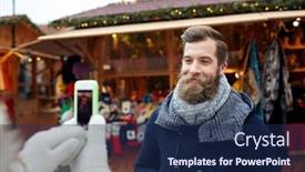  Presentation with christmas holidays - PPT theme having holidays-winter-christmas-technology background and a navy blue colored foreground