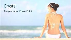  Presentation with space race - Presentation theme featuring holidays woman enjoying summer sun background and a sky blue colored foreground