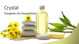  Presentation with health wellness - Colorful slides enhanced with lavender candle close-up shot with dried plants on bright background backdrop and a gray colored foreground