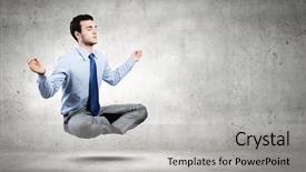  Presentation with lotus - Beautiful theme featuring holistic health - young businessman sitting in lotus backdrop and a light gray colored foreground