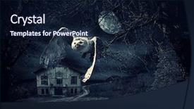  Presentation with haunted - Slide deck consisting of holloween house - dark and scary haunted mansion background and a wine colored foreground