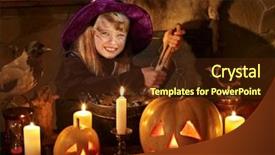  Presentation with halloween animated - Amazing slide deck having holloween house - witch with pumpkin lantern halloween backdrop and a tawny brown colored foreground